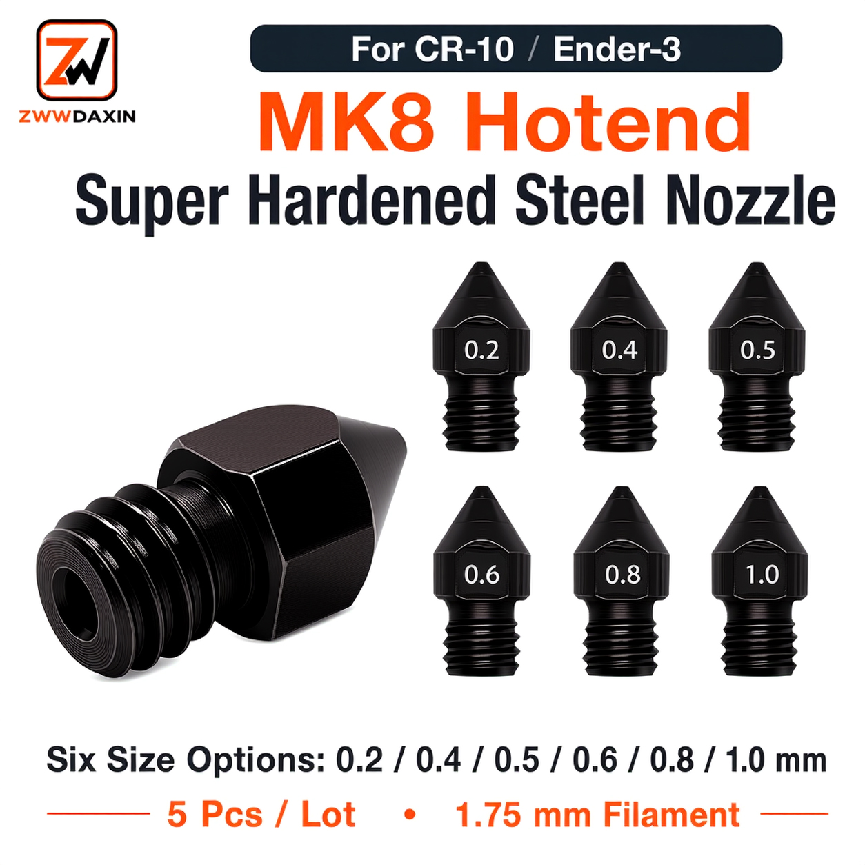 3D Printer Hotend Kit - Super Hardened Steel Nozzle MK8 5Pcs/Lots